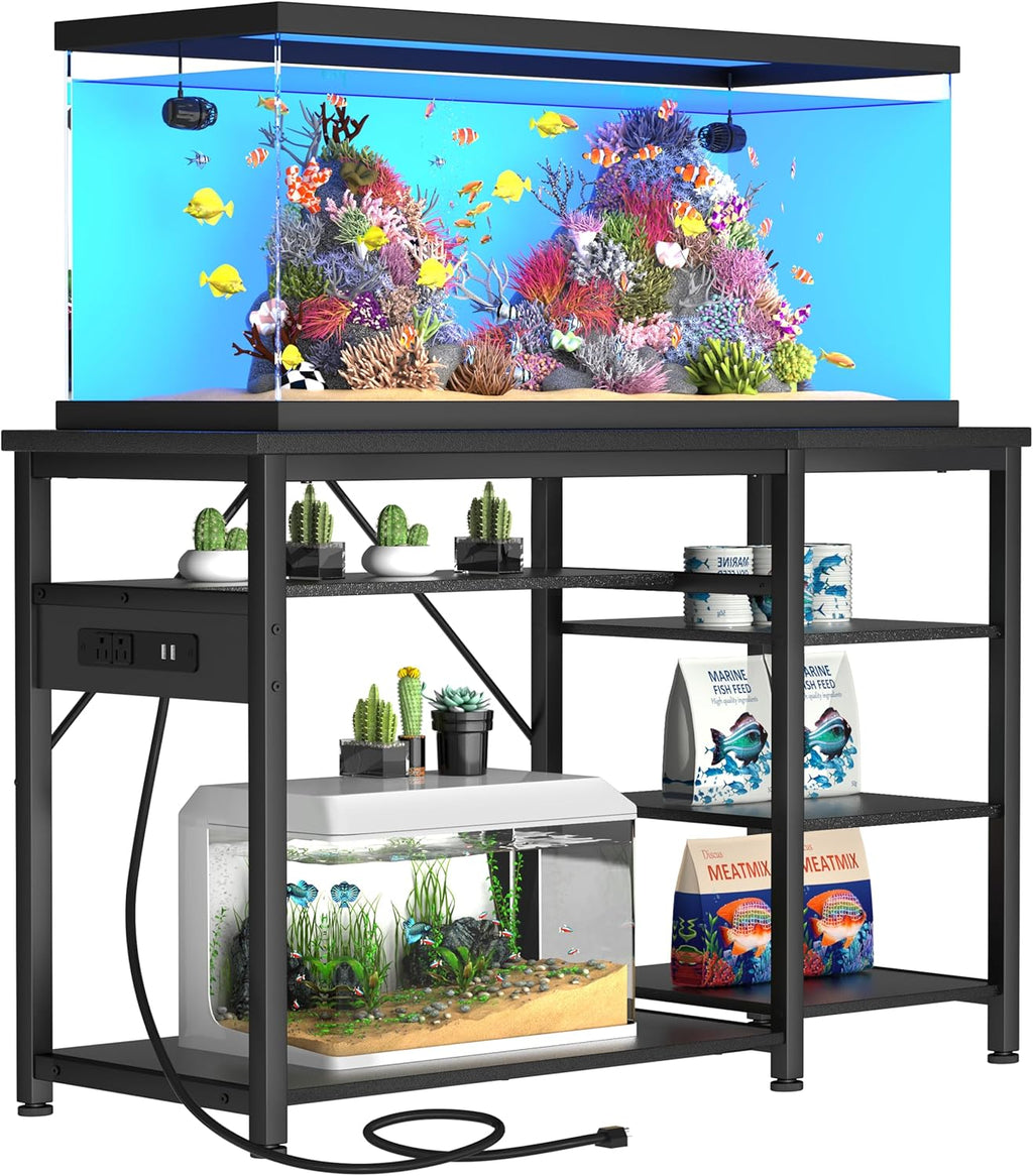 GRLEAF 40-50 Gallon Aquarium Stand: 1200LB Capacity, Built-In Power Outlets, 3-Tier Shelves for Fish Tank Accessories Storage, Heavy-Duty Steel/Wood Hybrid for Fish & Reptile Tanks | Excludes Tank