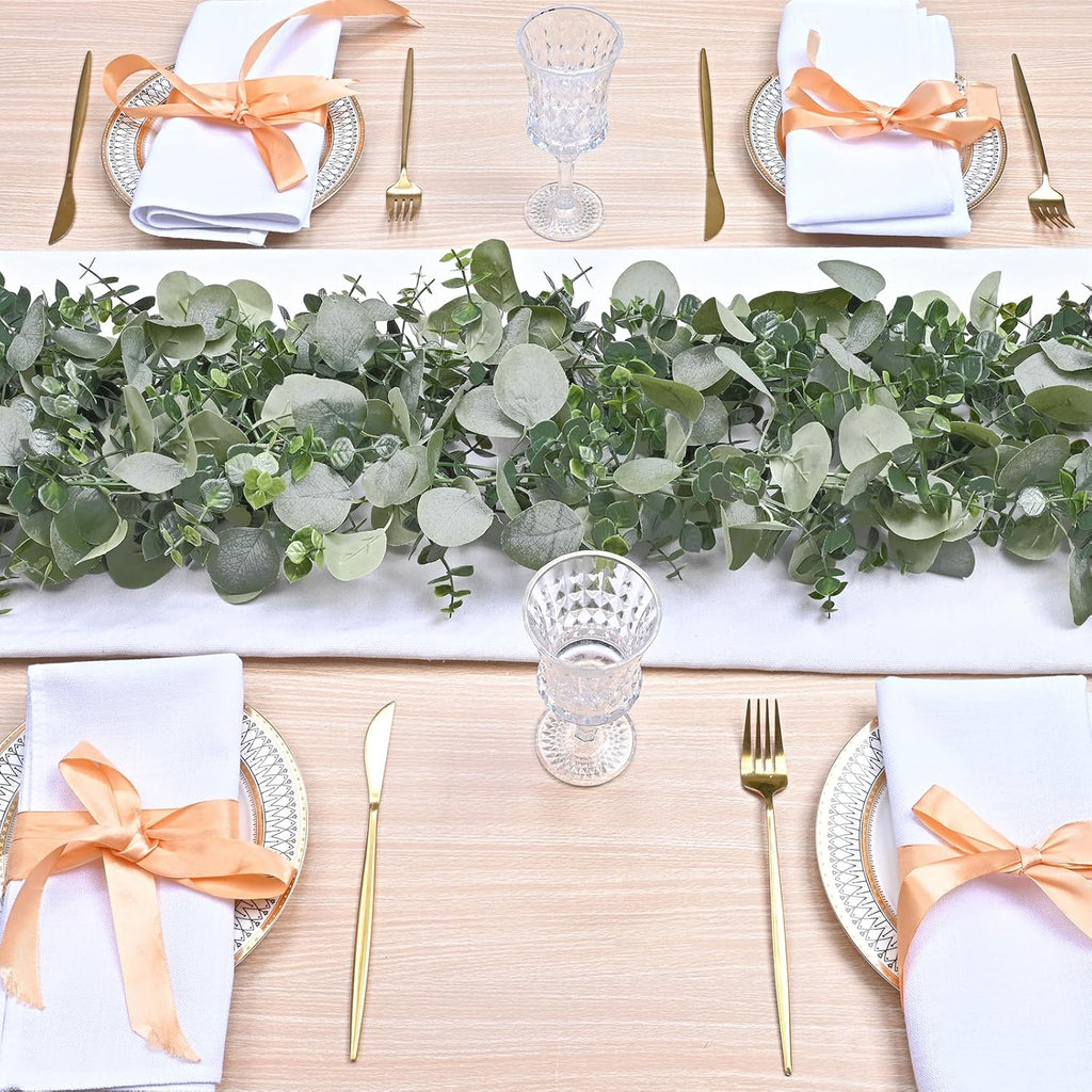 Dolicer 6 Packs 6FT Artificial Eucalyptus Garland, Faux Greenery Garland Hanging Fake Silver Dollar Eucalyptus Leaves Vines for Wedding Backdrop Arch Table Wall Party Home Decor