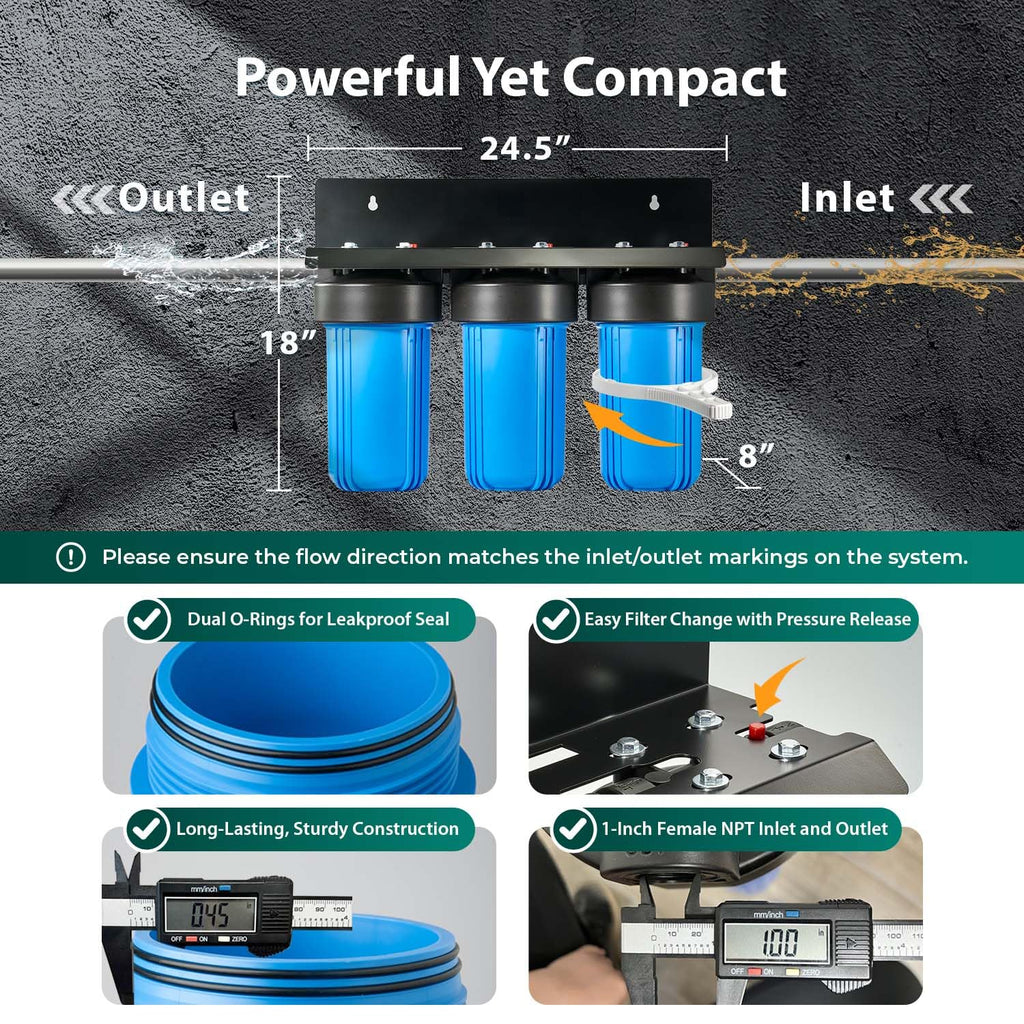 iSpring 3-Stage Whole House Water Filter System, SGS-Tested to Remove Up to 99% Lead, Reduces Chlorine & Sediment, Whole Home Water Filtration System w/ 10” x 4.5” Filters, Model WGB31B-CPB