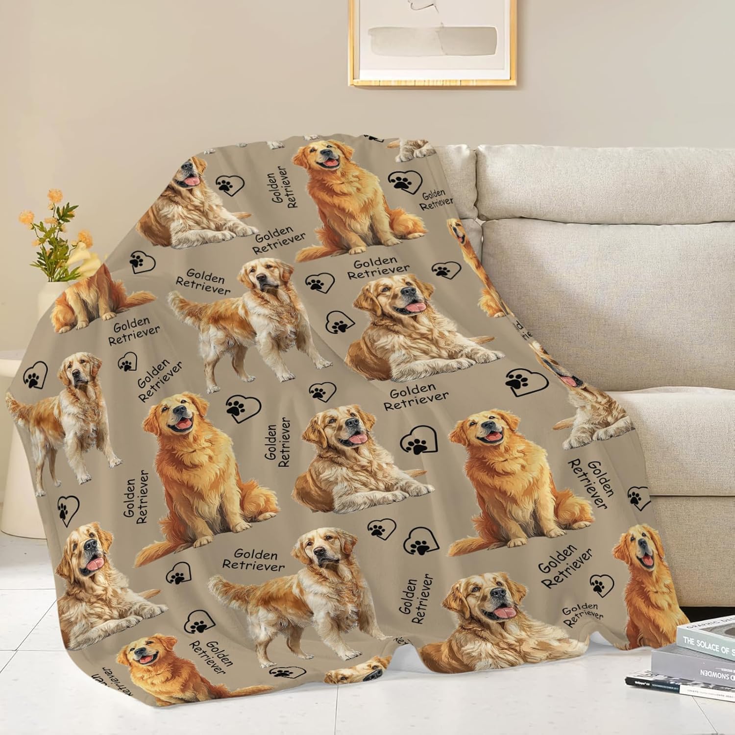 Golden Retriever Throw Blanket Golden Retriever Puppy Stuff Gifts for Dog Lover Kids Girls Boys Adults Women Men Soft Cozy Warm Plush Fluffy Fuzzy Fleece Blanket Decor 50''X60''