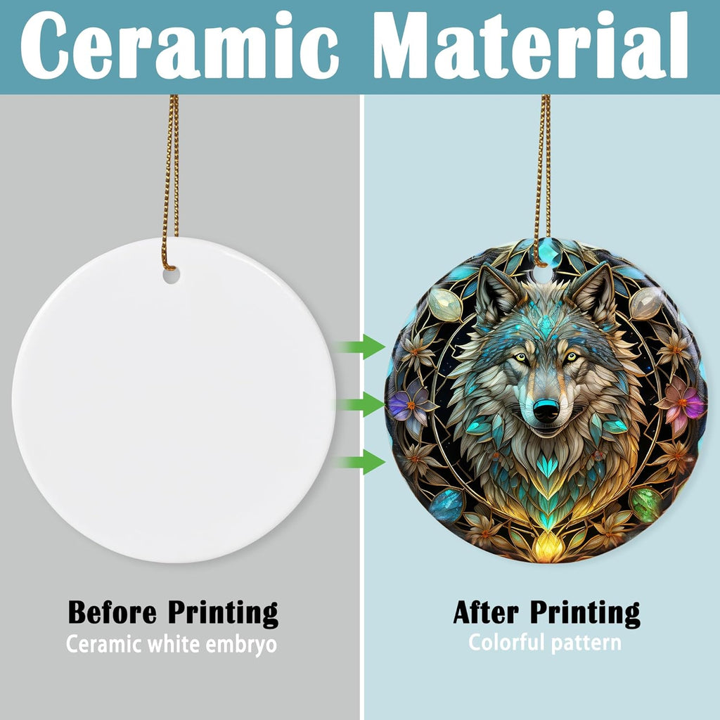 Stained Ceramic Wolf Ornament - Wolf Christmas Ornaments - Christmas Tree Ornaments - Christmas Decorations - Wolf Decor for Office, Room, Home - Holiday Present Ideas