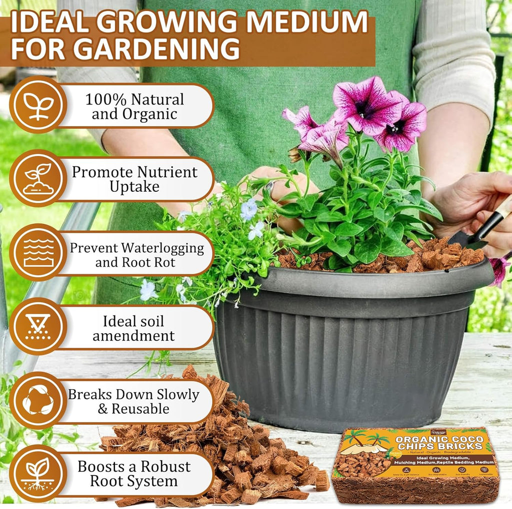 Legigo 10 Pack Coco Coir Chips for Plants- 11 LB 100% Organic Coconut Chips Brick Potting Mix with Low EC & PH Balance, Coconut Husk Substrate Coco Husk Mulch for Garden, Planting, Orchid and Soil Mix