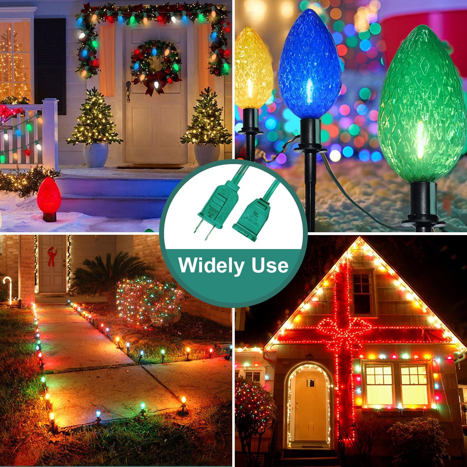 3 Pack Green Extension Cord 6 Feet 2 Prong Extension Cord for Christmas Lights Waterproof with 2 Pole Brass Straight Blades Polarized Plug, for Connect/Extend Christmas Light Indoor Outdoor (18Ft)