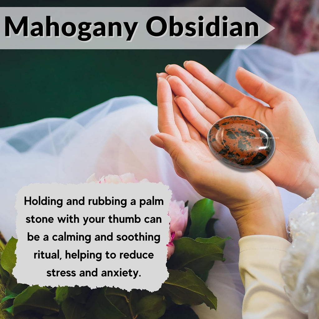 Amazing Gemstone Mahogany Obsidian Crystals and Healing Stones - Large Palm Stone Crystals Piedra - Crystal for Good Luck, Positive Energy, Meditation - Unique Stocking Stuffers Gifts for Women, Men