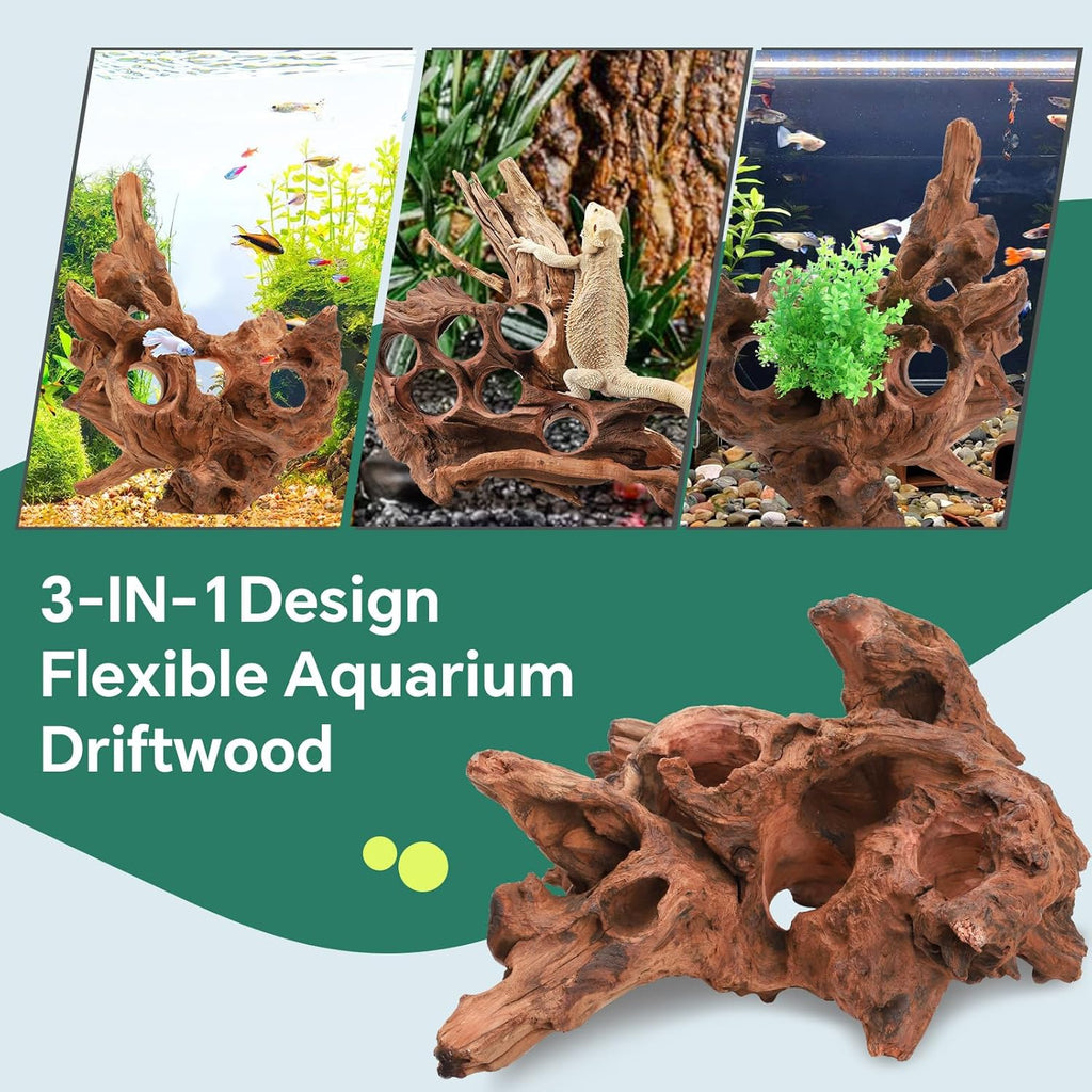 Driftwood for Aquarium Natural Aquarium Wood for Aquascaping Fish Tank Decorations Reptile Tank Decor (Porous Natural Driftwood 11-15“)