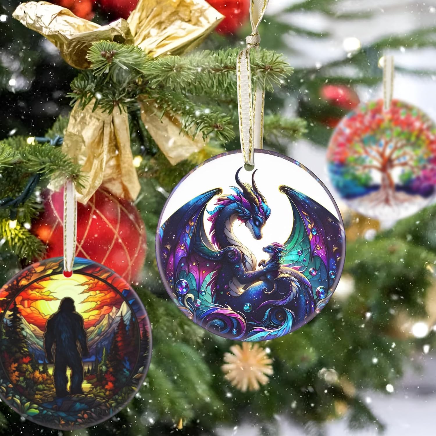 Dragon 2025 Christmas Tree Ornaments - Round Ceramic, Holiday Decor, Beautiful Gift Idea for Christmas Decorations