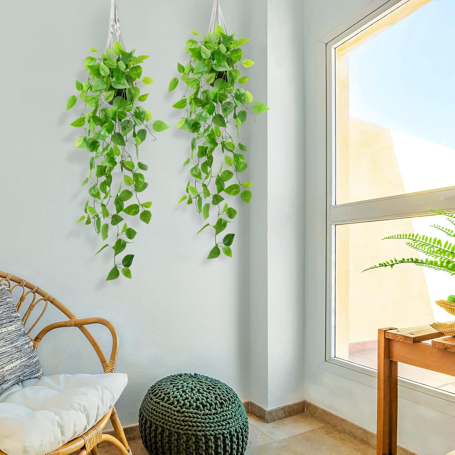 LOYWREE 2 Pack Small Artificial Hanging Plants with Faux Ivy Vine and Hanging Pothos 39Inch Fake Plant Realistic Greenery for Shelf Decor in Home, Office, Indoor & Outdoor Gardens
