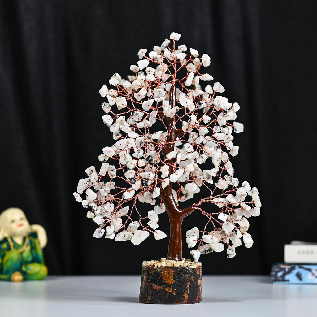 Rainbow Moonstone Chakra Tree of Life Crystal Gemstone Tree Positive Energy Feng Shui Healing Crystal Decoration Artificial Tree Gem Spiritual Gifts for Women House Warming Present for Her & Him