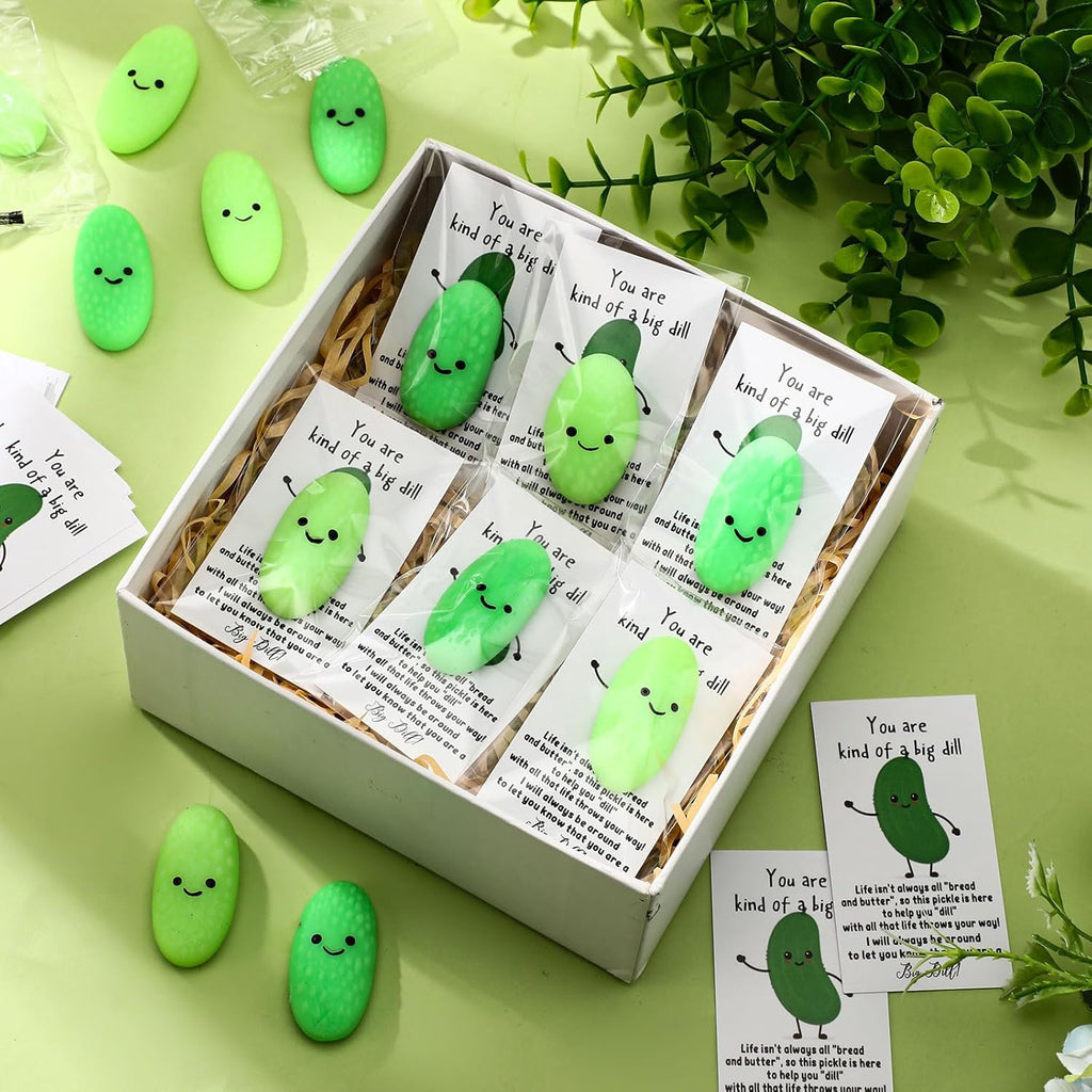 Wettarn 30 Sets Emotional Luminous Pickle Stress Ball Gift Bulk Office Christmas Appreciation Gift Cute Inspirational Pickle Squeeze Mini Stress Relief Ball Positive Card for Coworker Nurse Staff