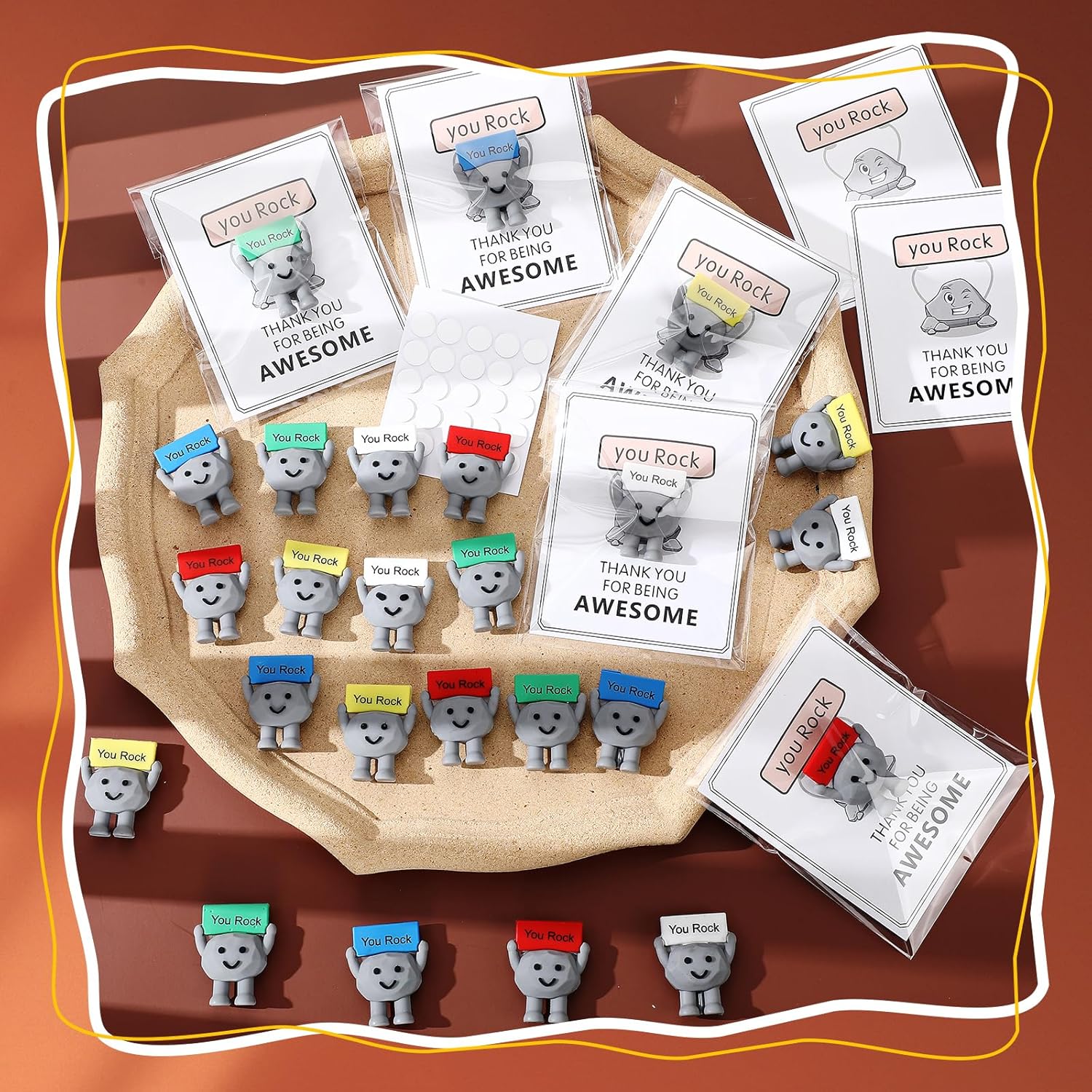 Gejoy 150 Pcs You Rock Gifts Set Include 50 Mini Rubber Rock 50 Motivational Card 50 Package Bag Positive Inspirational Gifts for Being Awesome Employee Coworker Staff Teacher Team Friends