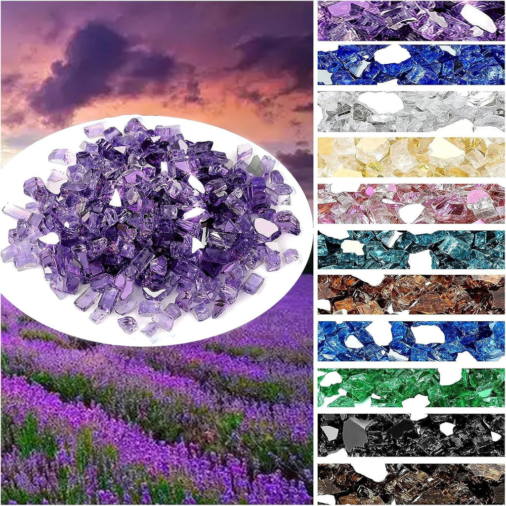 onlyfire 10 Pounds Fire Glass for Propane Fire Pit, 1/2 Inch Reflective Firepit Glass Rocks for Gas Fireplace and Fire Pit Table, Purple