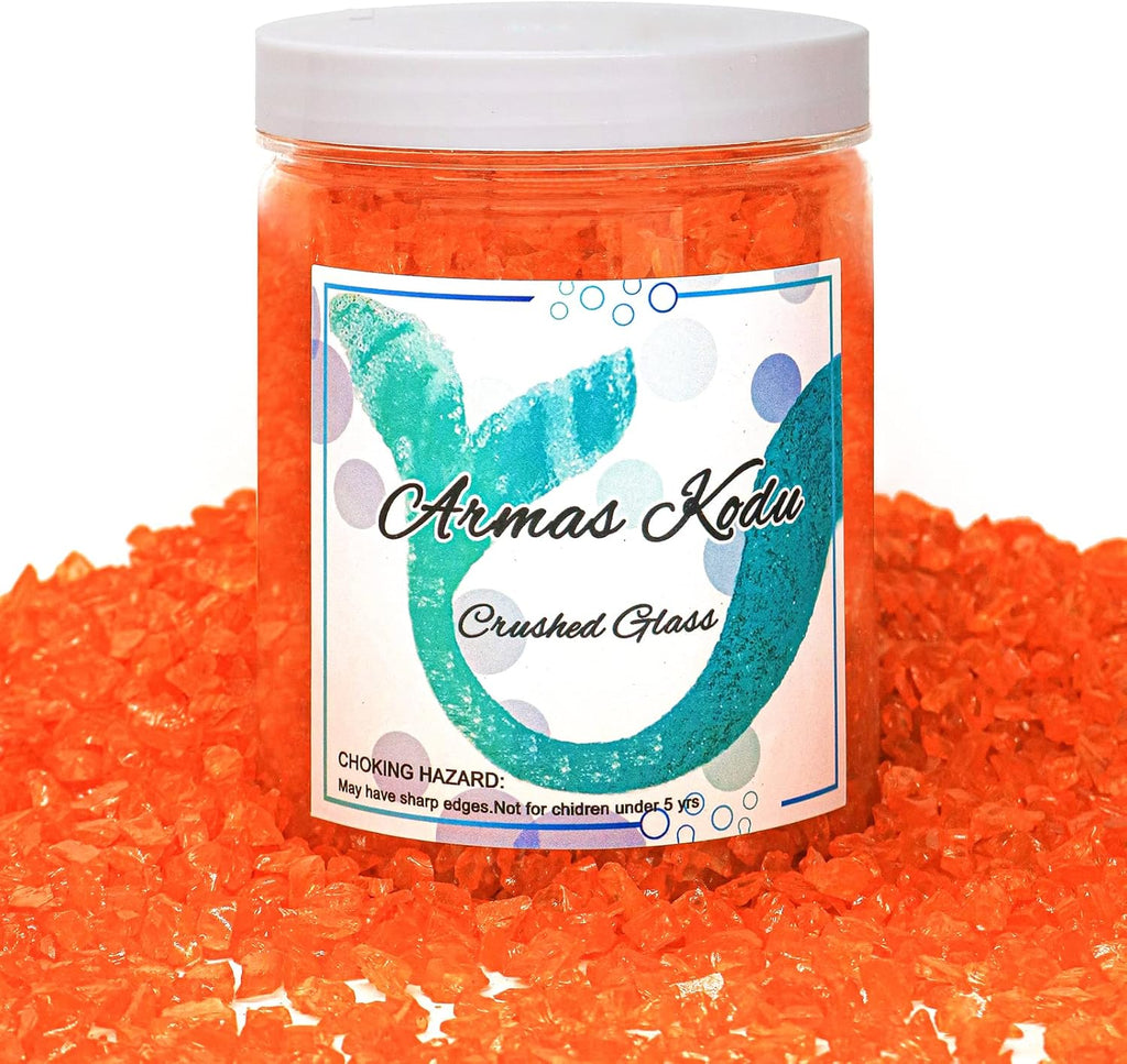 Crushed Glass for Resin Art - 3-6mm Orange Red, 1.5lb | Broken Glass Pieces for Crafts, Vase Filler & Fire Pit Media | Decorative Stones