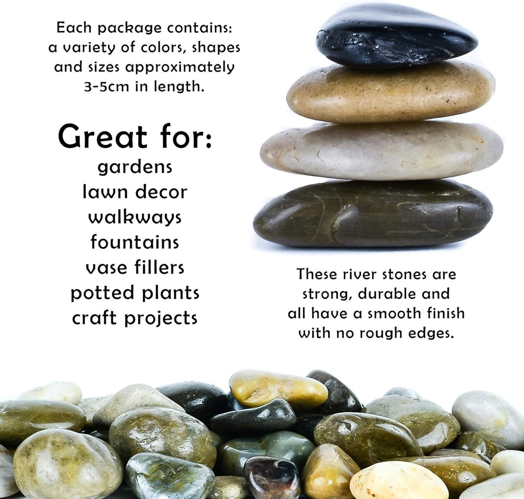 5 lbs Approx. 38 River Rocks Stones for Plants Pebbles for Indoor Plants | Aquarium Fish Tank Rocks | Polished Decorative Rocks for Vases (2-3 Inches)