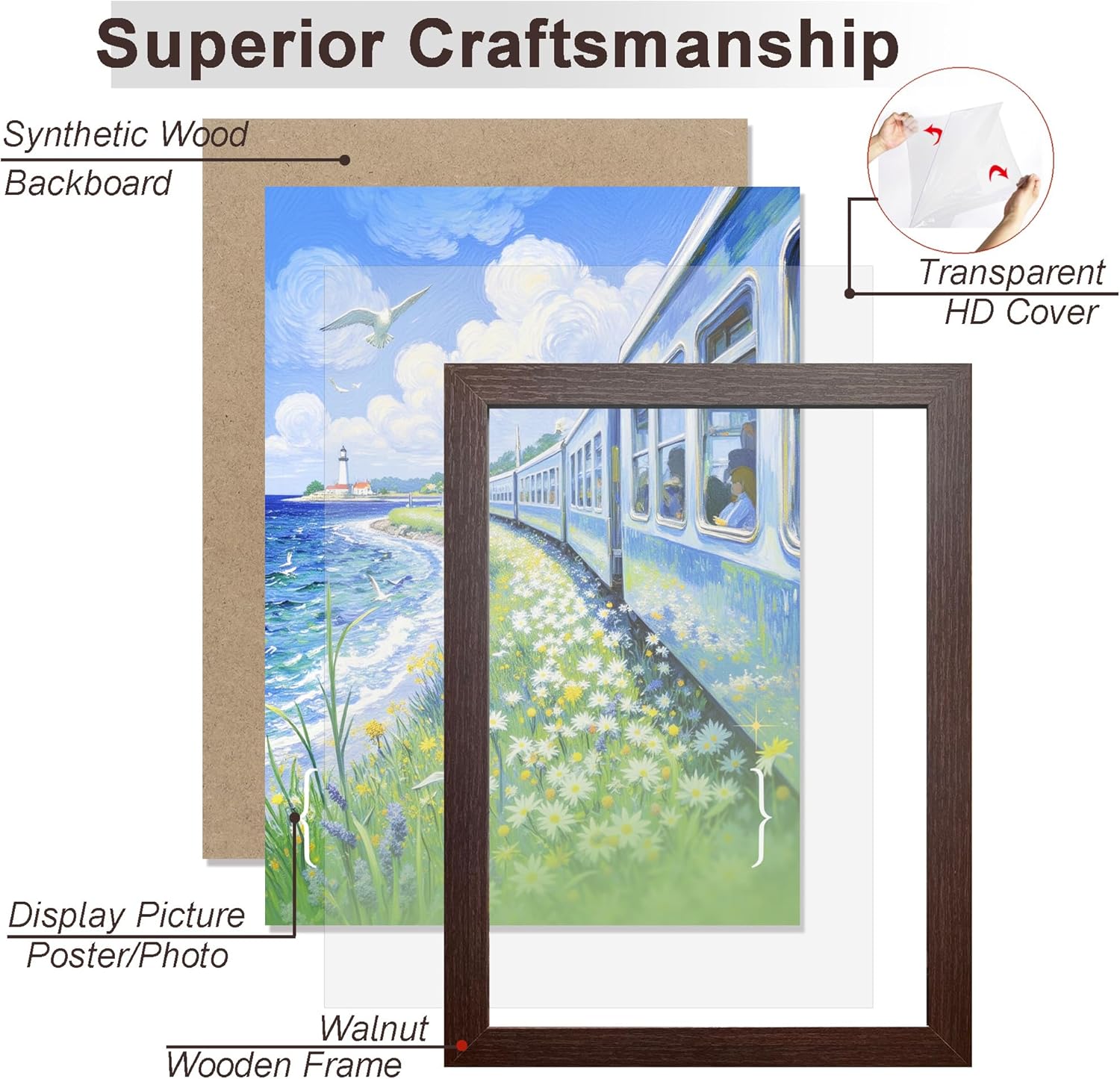 KTKDE 13x19 Picture Frame, Wall Gallery Poster Frames Wooden, Shatter Resistant Glass, Rectangle Photo Frame for Photos,Studio Hanging Posters & Best gift