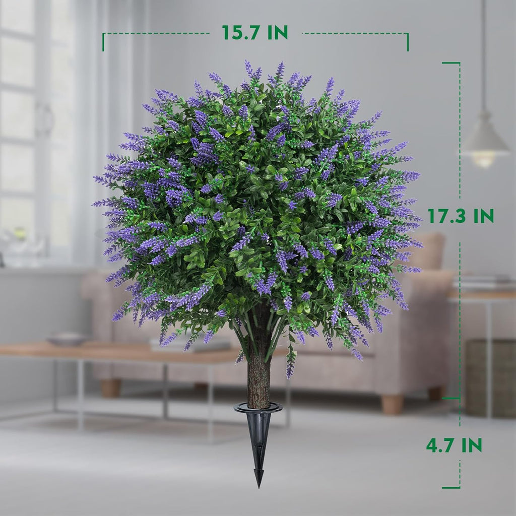 Set of 2 Artificial Lavender Boxwood Topiary Ball Bush for Outdoor with Ground Spike 22", UV Resistant Faux Greenery Shrubs, Fake Boxwood Plants for Indoor, Garden, Yard, Porch, Patio Decor
