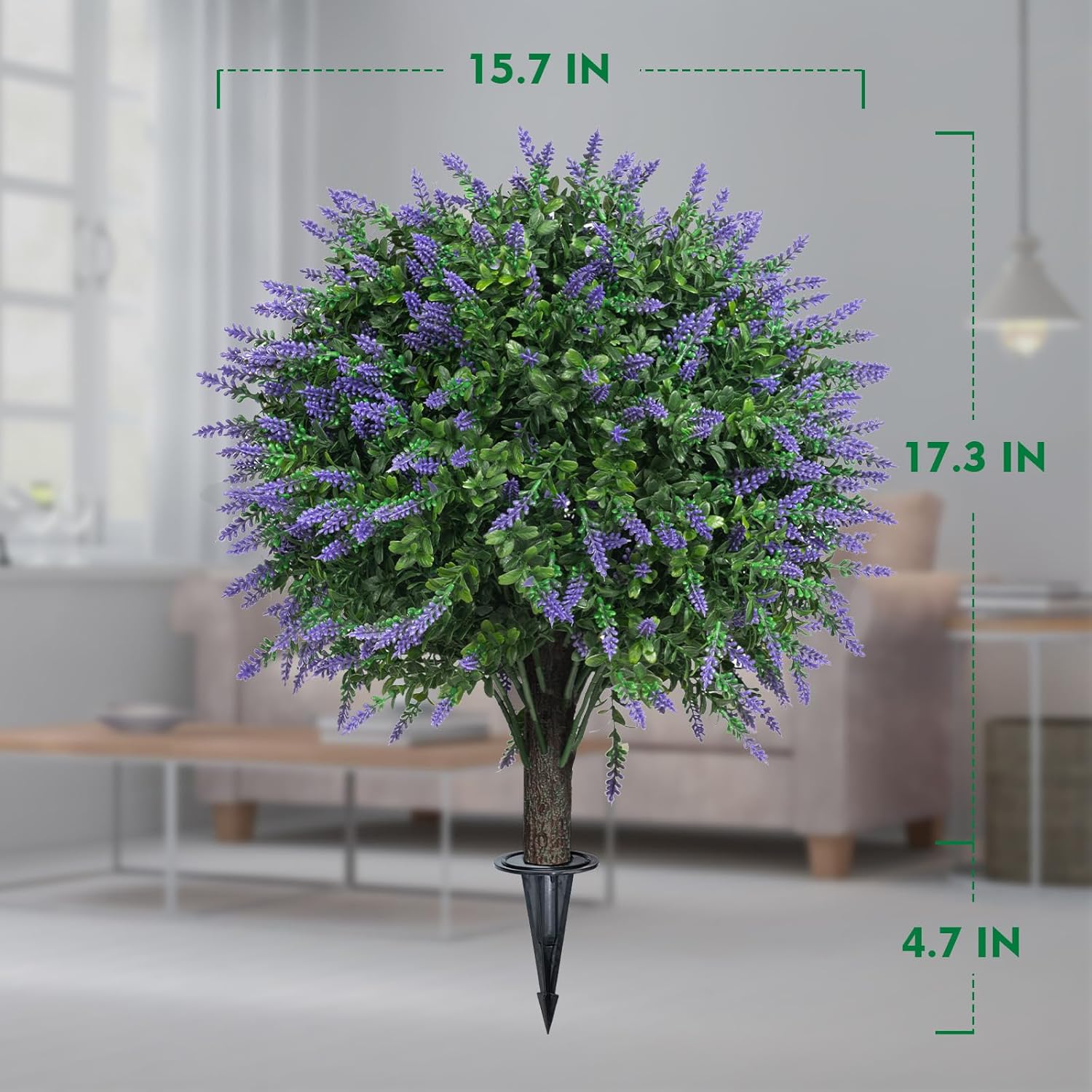 Set of 2 Artificial Lavender Boxwood Topiary Ball Bush for Outdoor with Ground Spike 22", UV Resistant Faux Greenery Shrubs, Fake Boxwood Plants for Indoor, Garden, Yard, Porch, Patio Decor