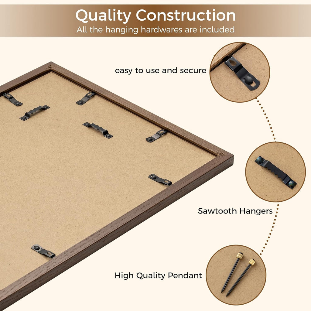 Fun Memories 12x16 Picture Frame, Solid Oak Wood Picture Frames, Modern Photo Frame for Wall 12x16 with 8.5x11 Mat, High Definition Plexiglass & Wall Hook Included (Walnut, 1 Pack)