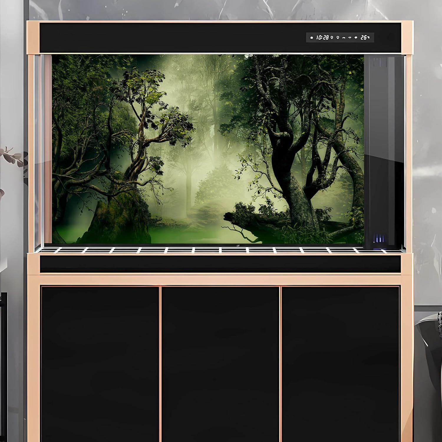Forest Aquarium Background Jungle Plants Old Trees Reptile Habitat Background Fantasy Misty Foggy Rainforest Natural Landscape Fish Tank Background Misty Forest Terrarium Background Vinyl 36x24in