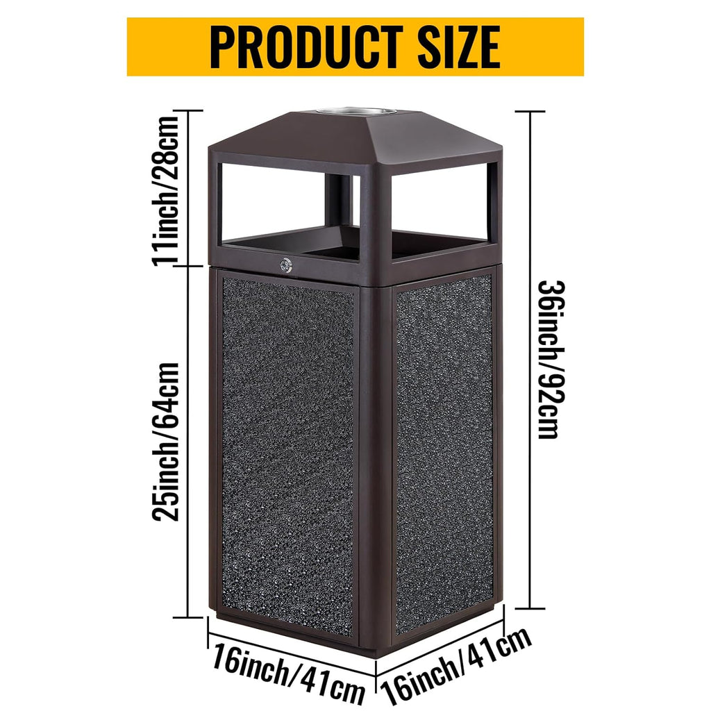 Commercial Square Receptacle Garbage Can with Dome Lid, W/Stylish Panels,Coffee, 15 Gallon
