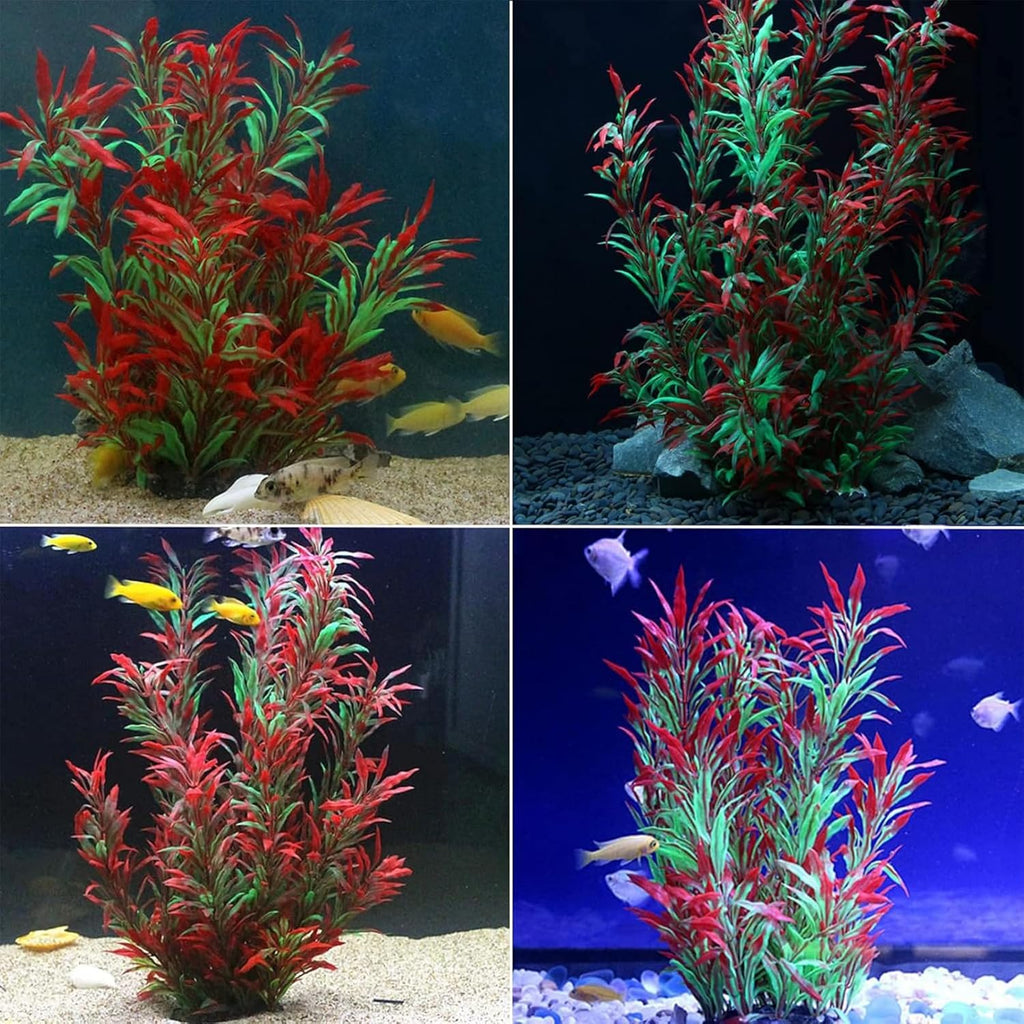 Tfwadmx Large Aquarium Plants 4 Pcs Artificial Water Seaweed for Fish Tank Decor Plastic Plant for Betta Shrimp Red About 12.5 Inch