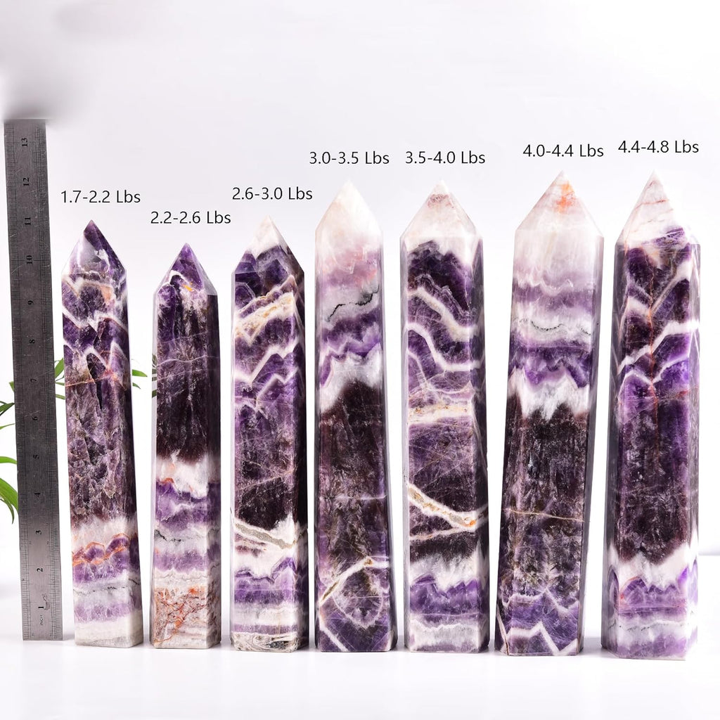 JIC Gem Large Healing Crystal Wand 6 Faceted Chevron Amethyst Obelisk Tower Reiki Chakra Meditation Therapy Decor Crystal Gift 2.2-2.6 Lbs