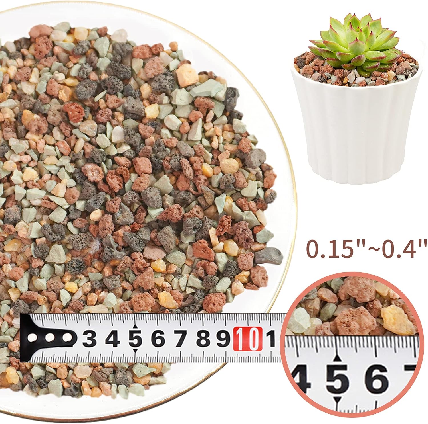 Color Lava Rocks Horticultural Potting Soil Mix Gritty Pebbles Pumice Volcanic Rock for Succulent Cactus Bonsai Top Dressing 2.8Lbs