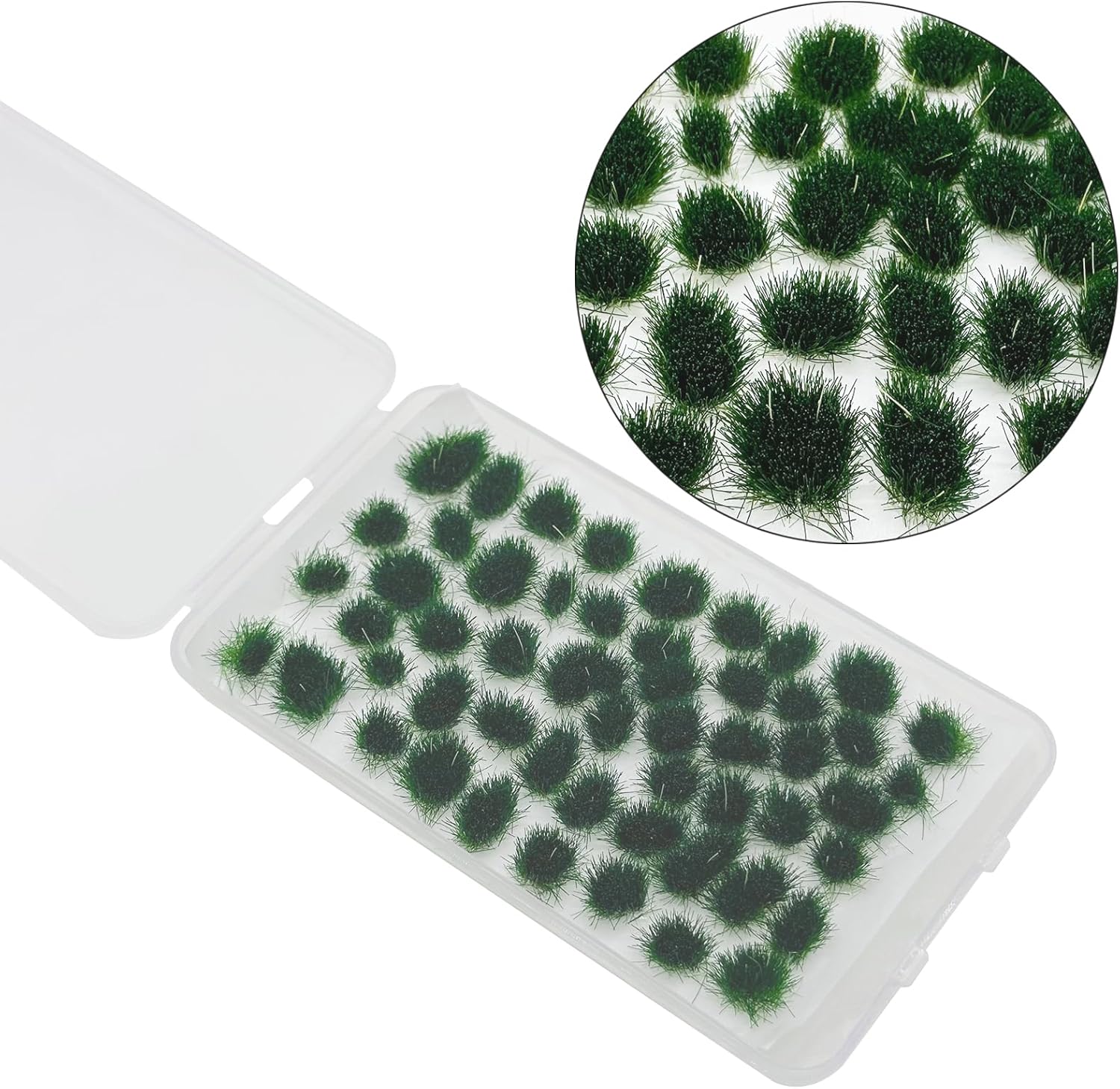 Woohome 78 PCS Static Grass Tuft 2 Size Model Grass Tufts Railway Artificial Grass Dark Green Miniature Grass Tuft Terrain Kit for DIY Model Railway Fairy Garden Diorama Scenery