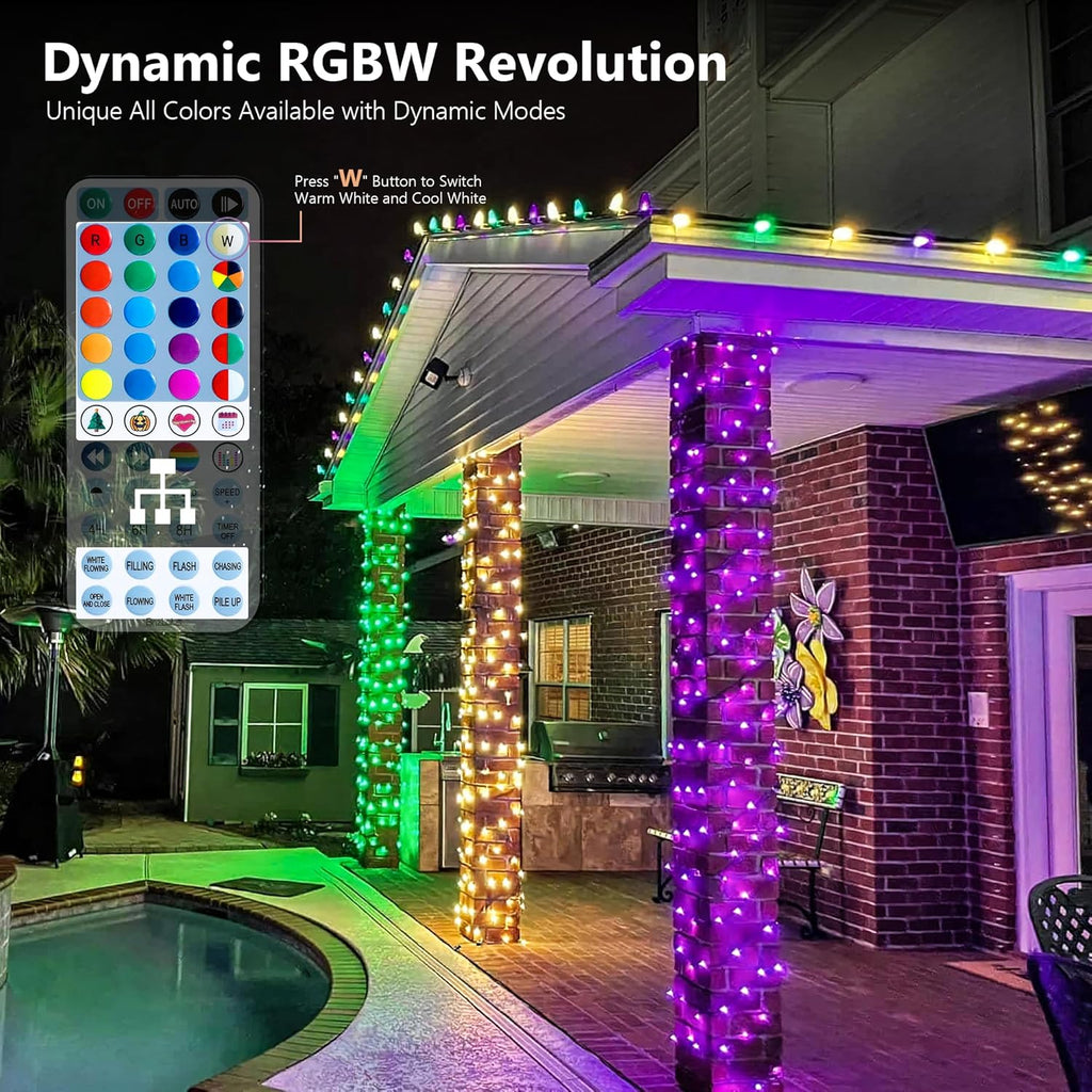 BrizLabs RGB + Warm White Christmas Lights, 98.5FT 300 LED Color Changing String Lights with Remote, Red White Christmas Light, Twinkle Mini Light Dimmable Tree Light for Indoor Outdoor Xmas Halloween