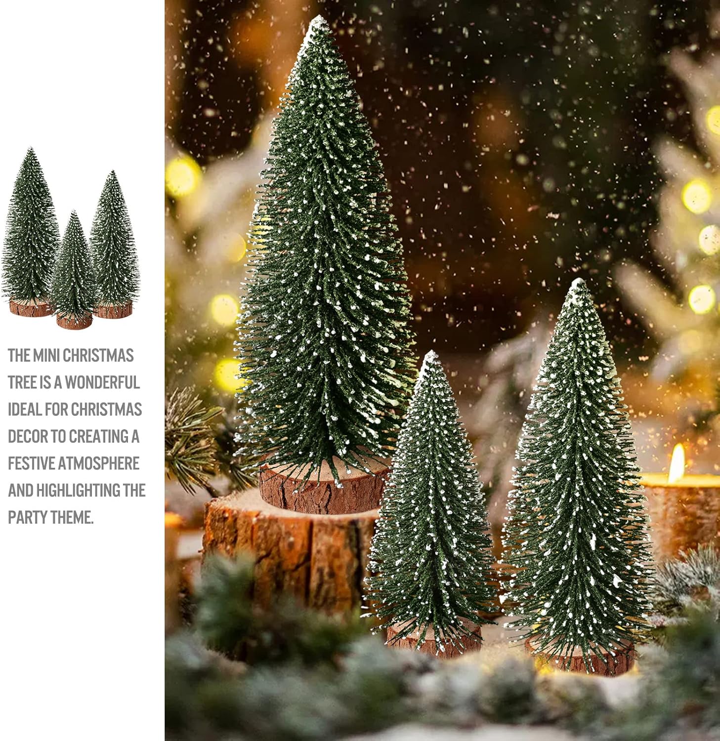 9Pcs Mini Bottle Brush Christmas Trees in 4 Sizes - Green, Silver, White Table Decorations