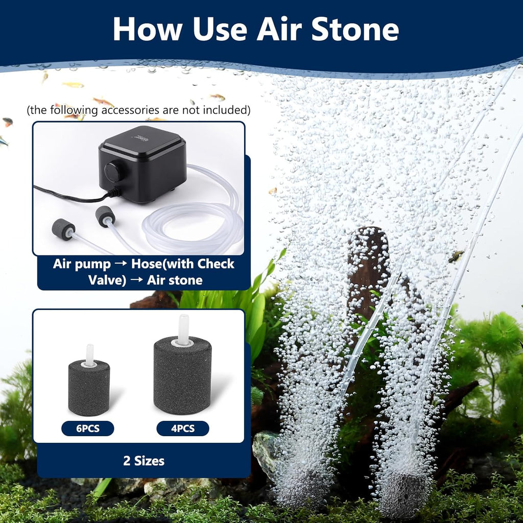 hygger Silent Aquarium Air Stones, Fish Tank Aerator Bubble Stone, Air Pump Accessories for Aquariums Kit for Aquarium Fish Tank and Hydroponic (6PCS(High 0.86in,Dia 0.86in))