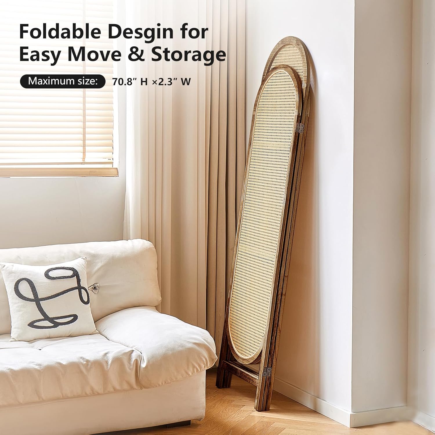 Wood Room Divider 3 Panels, Folding Rattan Room Divider Wall, Unique Design Folding Portable Partition Screen, Foldable Privacy Screen Wall Divider for Home Office Restaurant Bedroom (Brown)