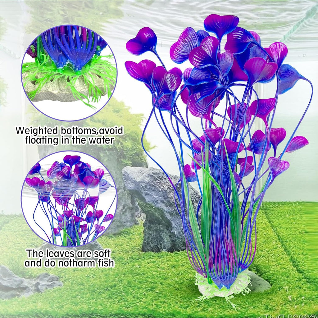 Hamiledyi Artificial Aquarium Plants Fish Tank Decorations, Soft Plastic Green Water Grass for Fish Habitat, Realistic Underwater Décor, Safe for Fish, 2-Pack