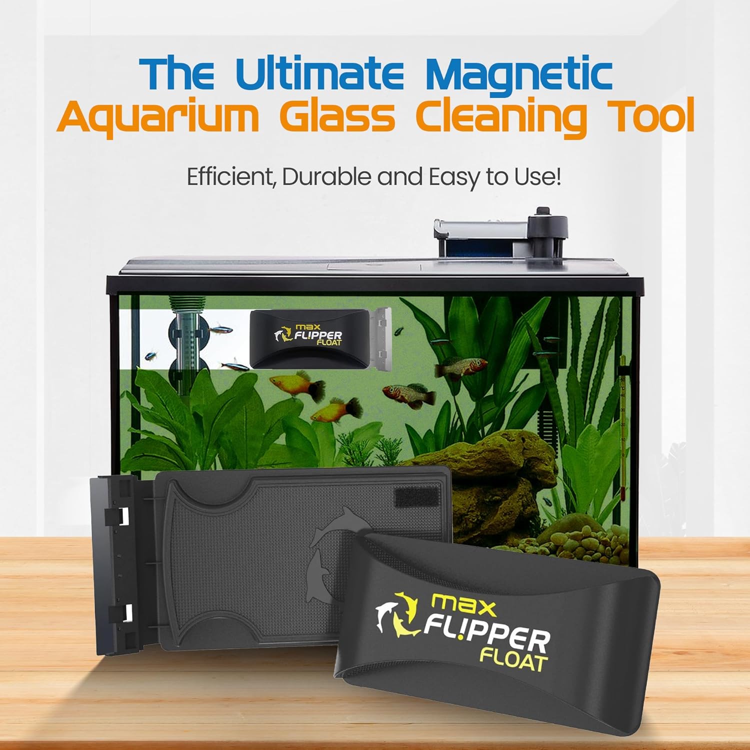 FLIPPER Max Magnetic Aquarium Cleaner – 2-in-1 Flip Scrubber and Scraper, Floating Design for Cleaning Hard-to-Reach Algae and Debris on Glass and Acrylic Tanks up to 3/4" (19mm)