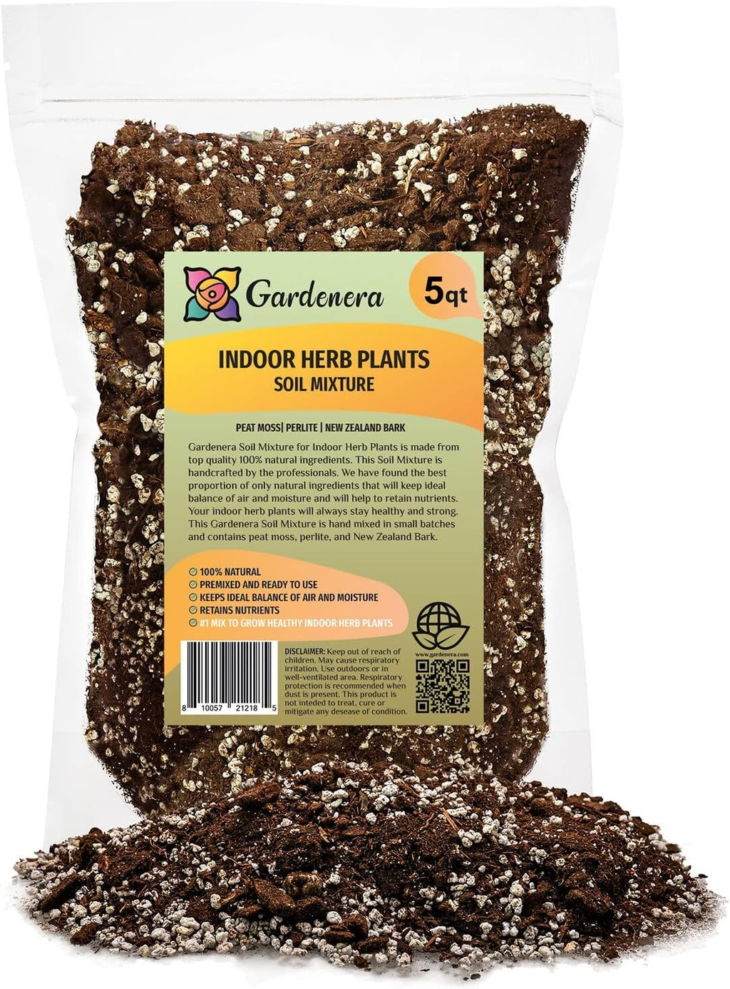 Gardenera Soil for Indoor Herb Planters - Blended Soil for Growing Kitchen Herbs - 5 Quart Bag