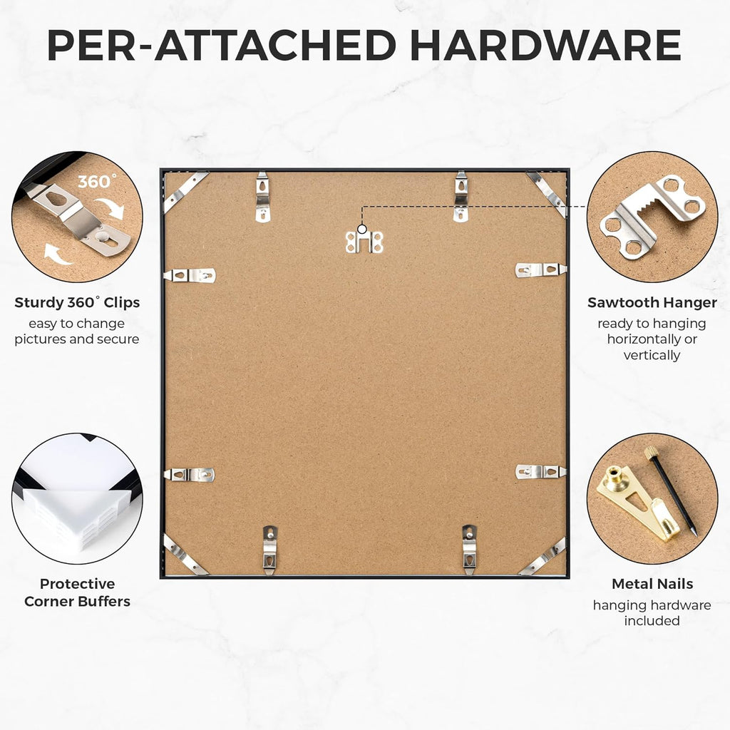 RICHFOCUS Aluminum Picture Frame - 16x16 Black Metal Frame with Mat for 12x12 Photo, Floating Frame with Tempered Glass - Poster Frame Wall Hook Included for Gallery Wall