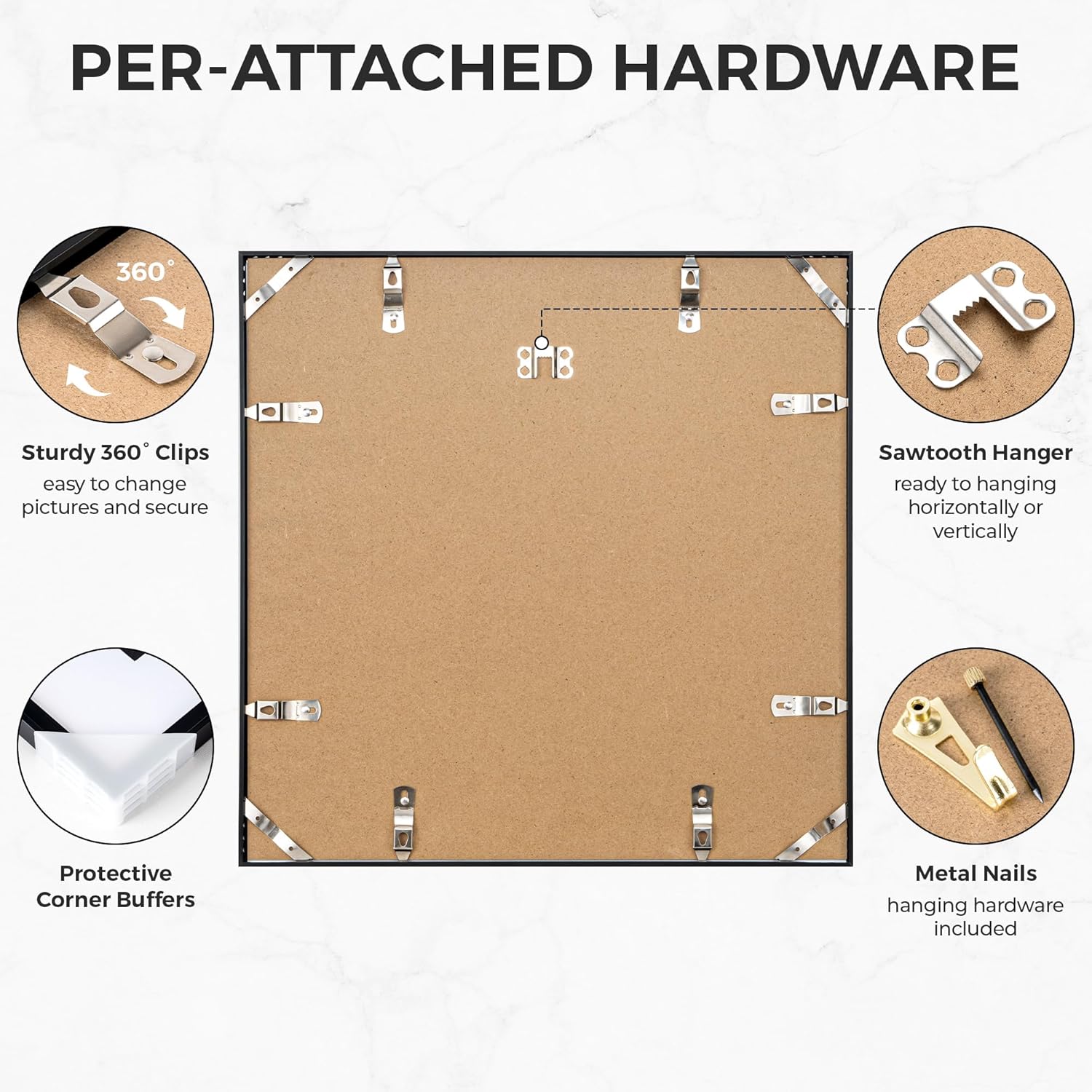 RICHFOCUS Aluminum Picture Frame - 16x16 Black Metal Frame with Mat for 12x12 Photo, Floating Frame with Tempered Glass - Poster Frame Wall Hook Included for Gallery Wall