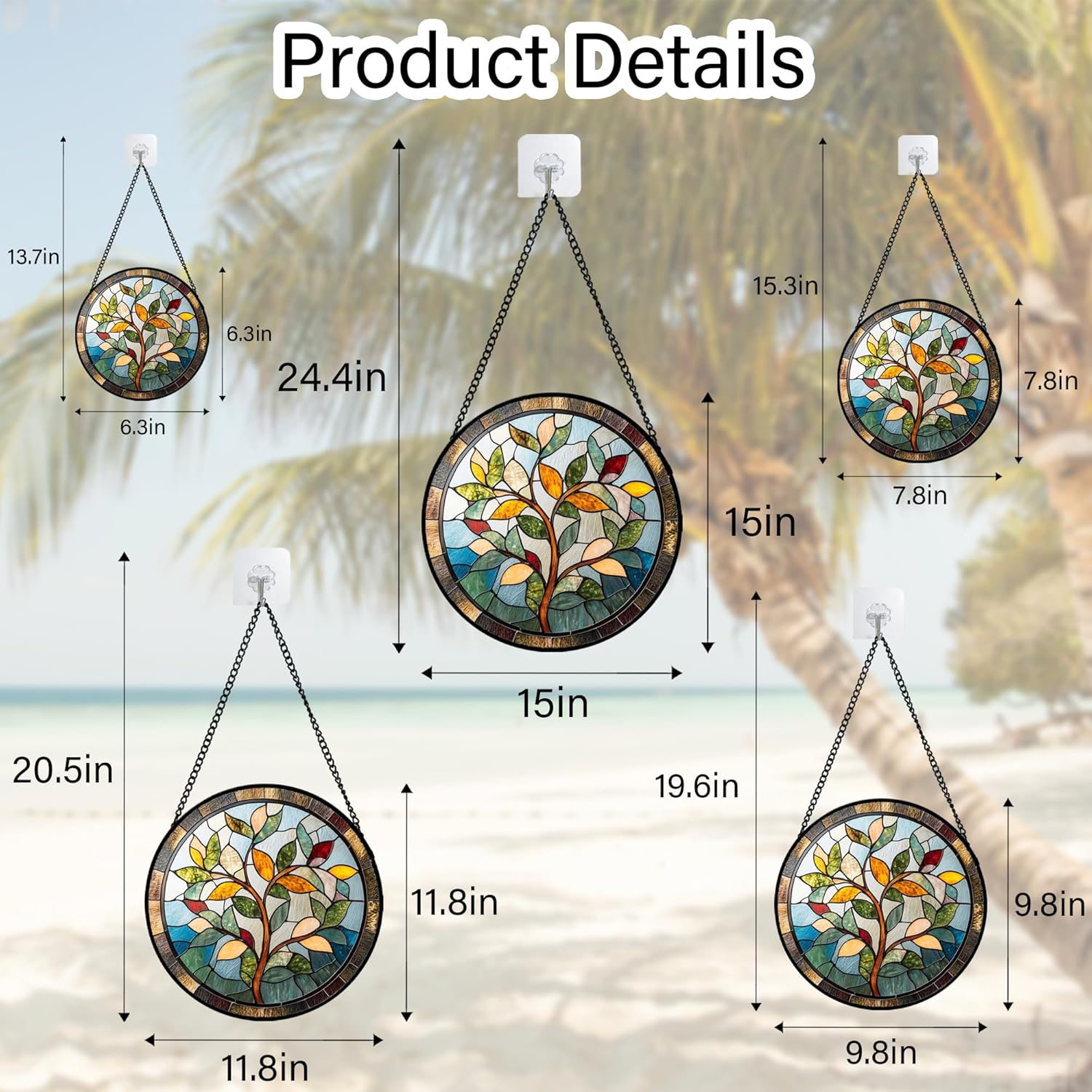 Stained Glass Window Hanging Colorful Tree of Life Large 11.8" - Plant Leaves Suncatcher Door Garden Sun Catcher Home Decor Birthday Christmas for Mom Men Woman Nana Friend