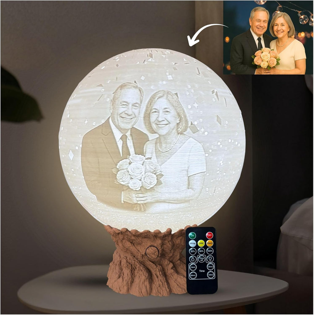 Personalized Anniversary Moon Lamp with Photo & Text - Couple Night Light - Custom Love Lamp for 1st, 20th, 25th, 50th Wedding Anniversary | Romantic Personalized Gift for Husband or Wife