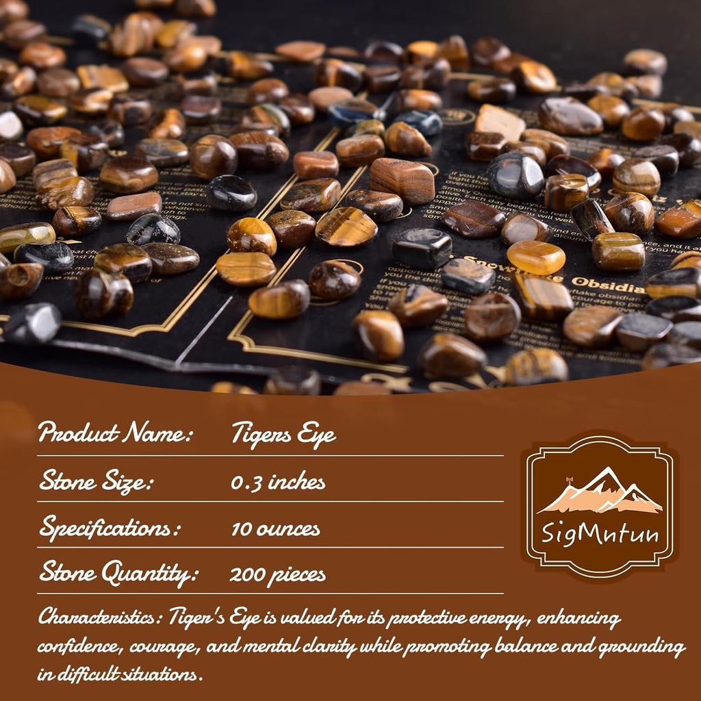 Polished Tigers Eye Crystal Chips 200 Pcs - 0.3" 10 oz Tumbled Stone Chips Crushed Sea Glass Stones Healing Reiki Crystal Jewelry Making Home Decoration