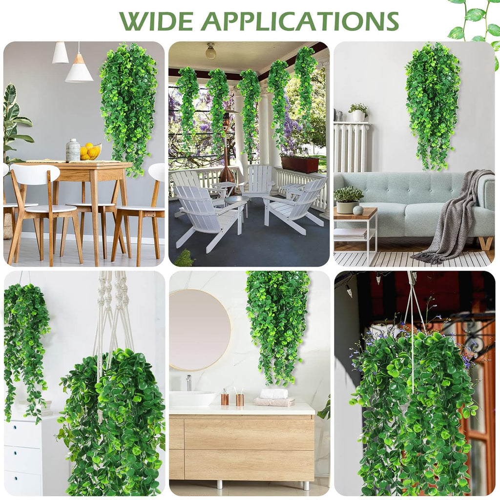 Hoteam 12 Pcs Artificial Hanging Plants 32 Inch Fake Ivy Vines with Fake Leaves Patio Artificial Plants Greenery for Living Room Indoor Outdoor Wall, No Basket (Eucalyptus)