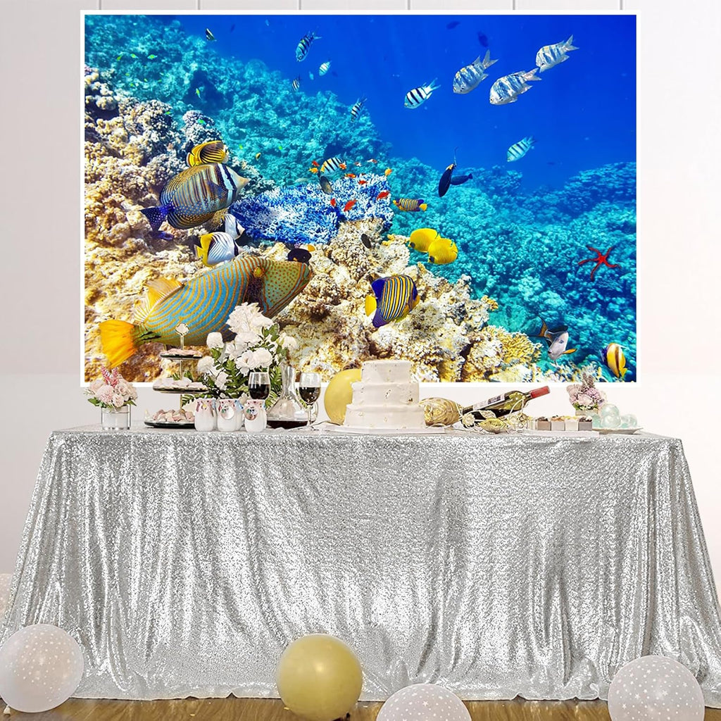 AOFOTO 12x8ft Coral and Tropical Fish in The Sea Backdrop Underwater Seascape Photography Background Marin Aquarium Ocean Diving Atoll Reef Summer Holiday Travel Photo Studio Props Vinyl Wallpaper