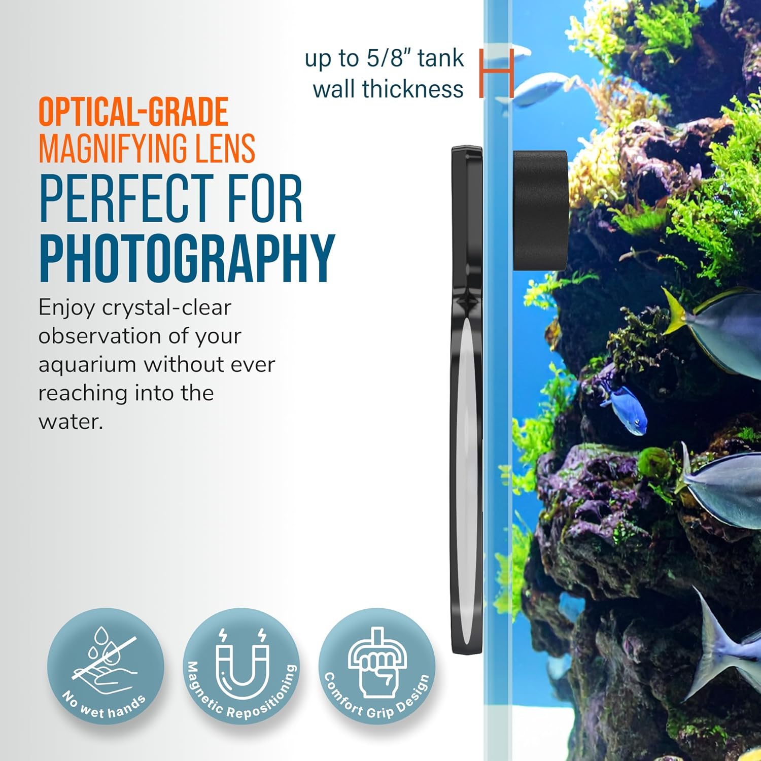 Flipper DeepSee 4" Magnetic Aquarium Viewer – Optical-Grade Magnifying Lens for Glass & Acrylic Tanks up to 5/8" Thick – Hands-Free Underwater Viewing for Fish, Corals & Aquarium Photography – Clear