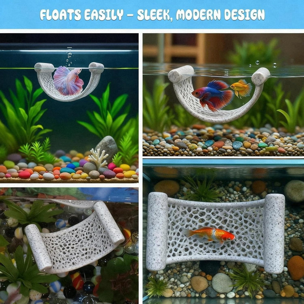 Marble Gray Floating Betta Fish Hammock – Minimalist Rest Platform & Floating Bed – Betta Tank Accessories for Small Aquariums, Nano Tanks & Shrimp – Sleek Floating Perch Ledge for Bettas & Small Fish
