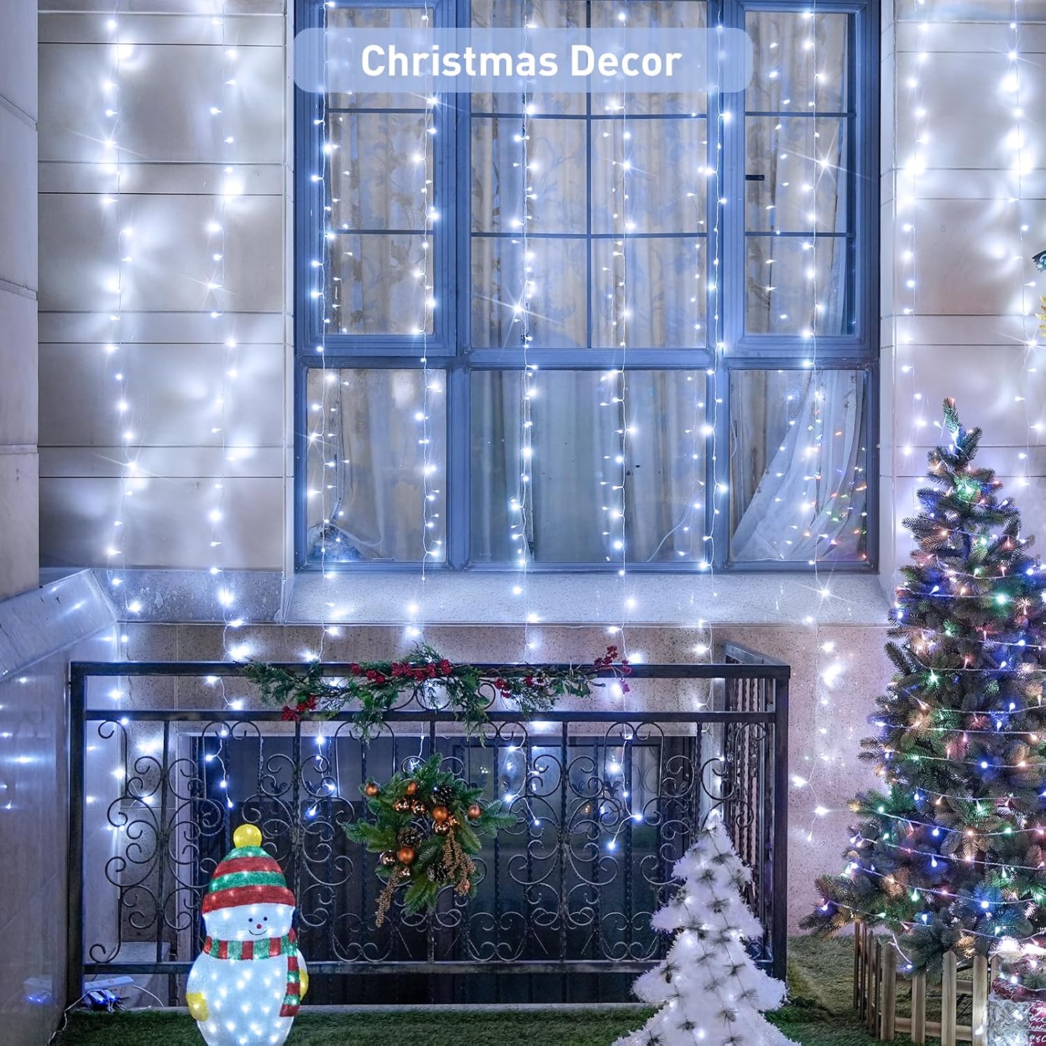 JMEXSUSS 300 LED 9.8x9.8Ft Curtain Lights Indoor with Remote, White Christmas Lights Plug in, 8 Modes White String Lights for Bedroom Wall Wedding Reception Dorm Party Backdrop Window Outdoor Decor