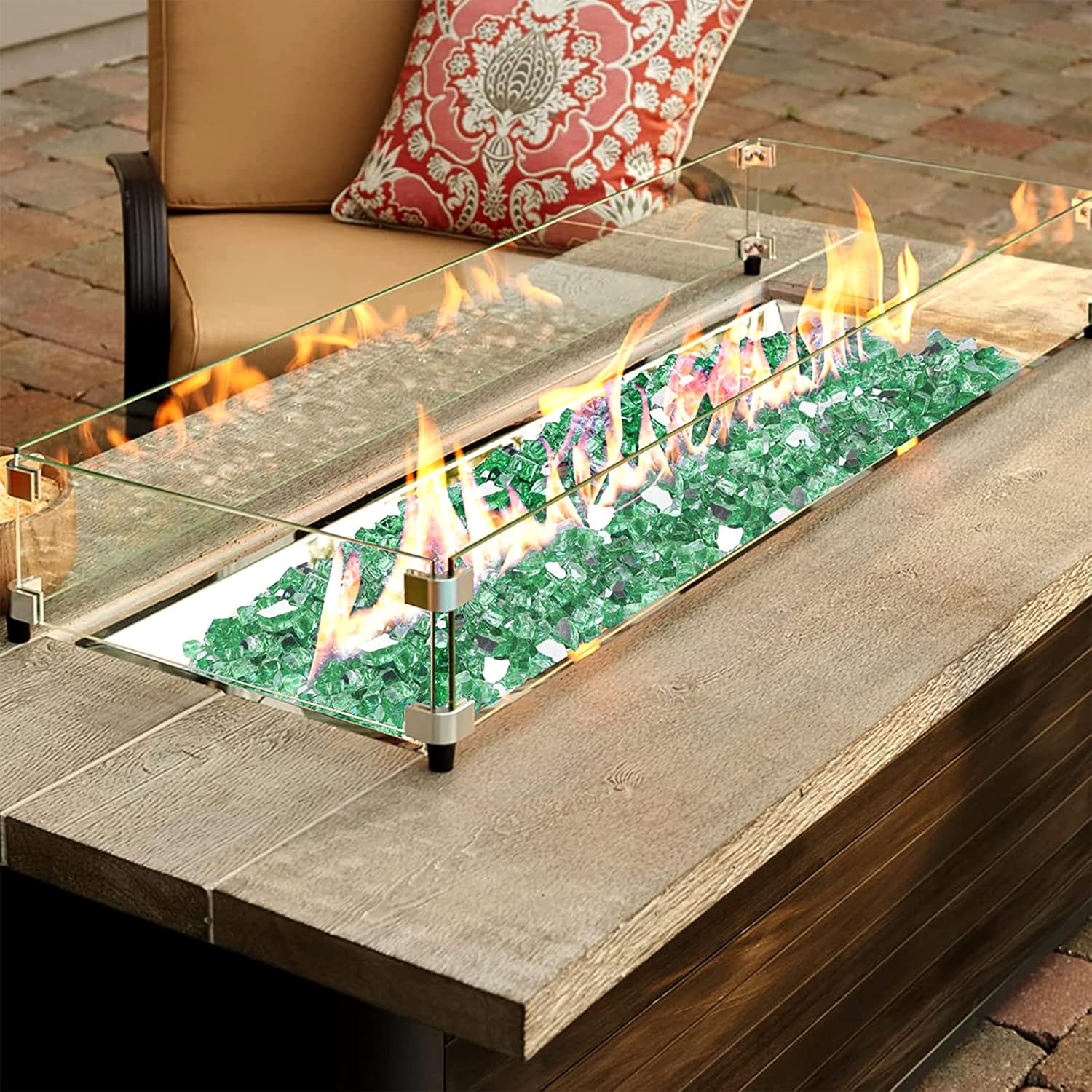 Onlyfire 10 pounds Fire Glass for Propane Fire Pit and Gas Fireplace, 1/2 Inch Reflective Firepit Glass Rocks for Fire Pit Table and Fire Bowl, High Luster Light Green