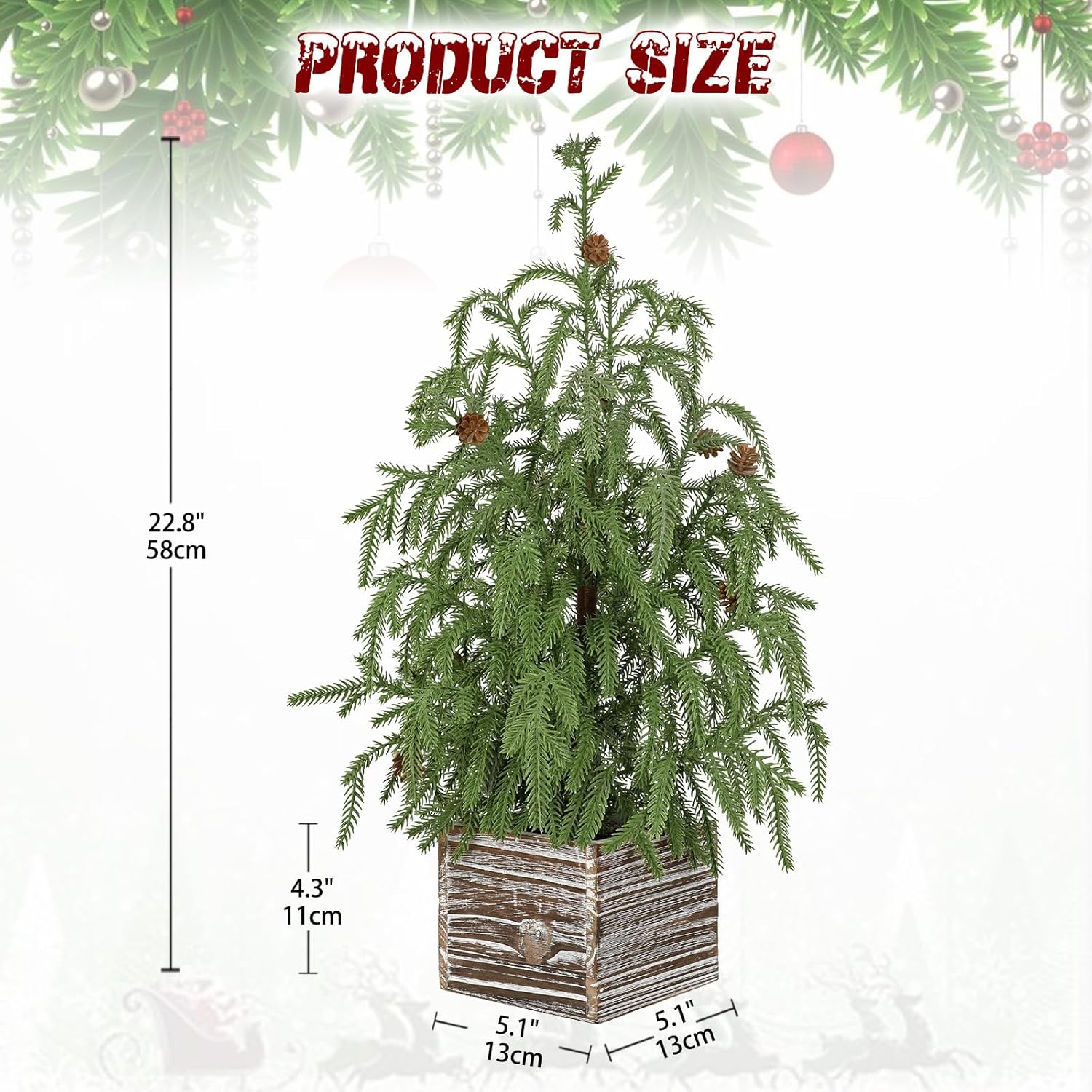 Briful 22.8'' Small Table Top Christmas Tree with Pinecones – Mini Faux Cypress Christmas Tree in Rustic Wooden Pot, Realistic Norfolk Pine Tree for Home Farmhouse Office Desk Holiday Décor