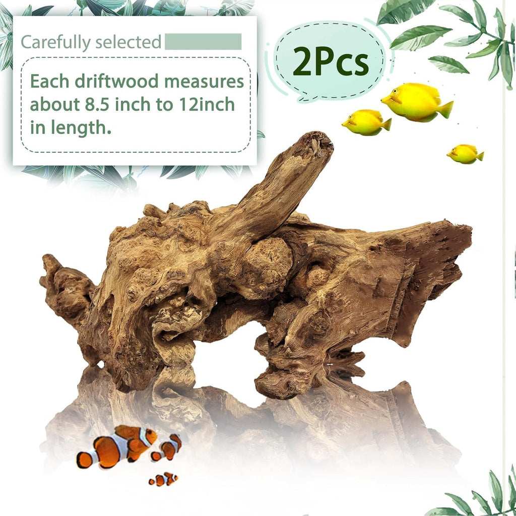 Tfwadmx Aquarium Natural Driftwood Decor Wood Branches, 2 Pieces 8.5-12" Fish Tank Driftwood Decoration, Terrarium Mopani Wood for Aquarium Freshwater Reptile Tank