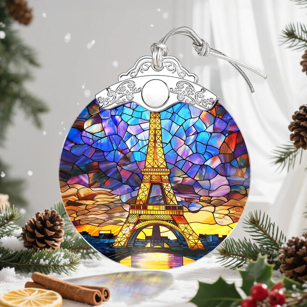 Christmas Ornaments, Christmas Tree Decorations, Keepsake Ornaments, Holiday Decor, Holiday & Xmas Gifts, Gifts for Travel Lovers & Art Lovers - Eiffel Tower-Theme