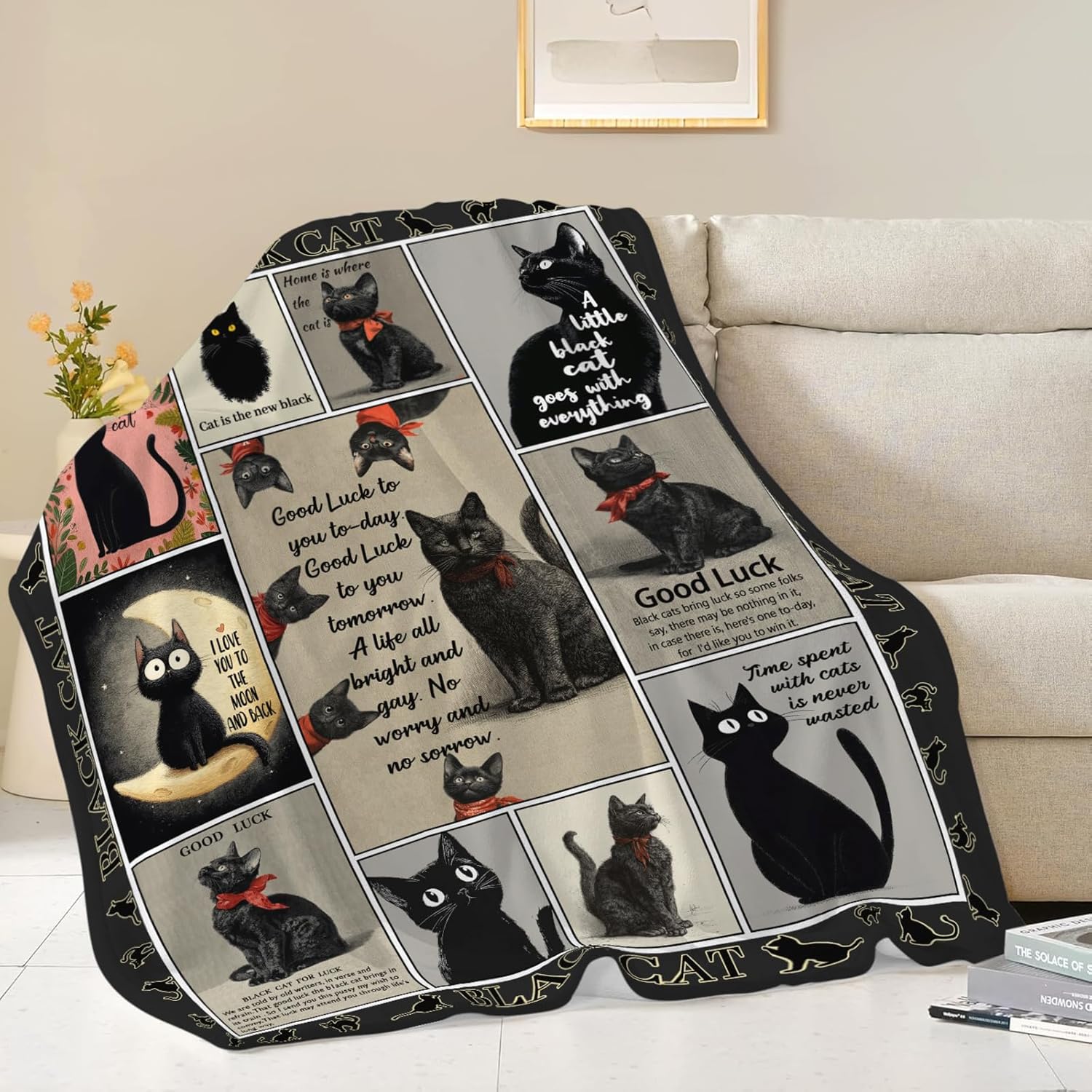 Black Cat Throw Blanket Black Cat Stuff Gifts for Kids Girls Boys Adults Women Men Soft Cozy Warm Plush Fluffy Fuzzy Fleece Blanket Decor 40''X50''