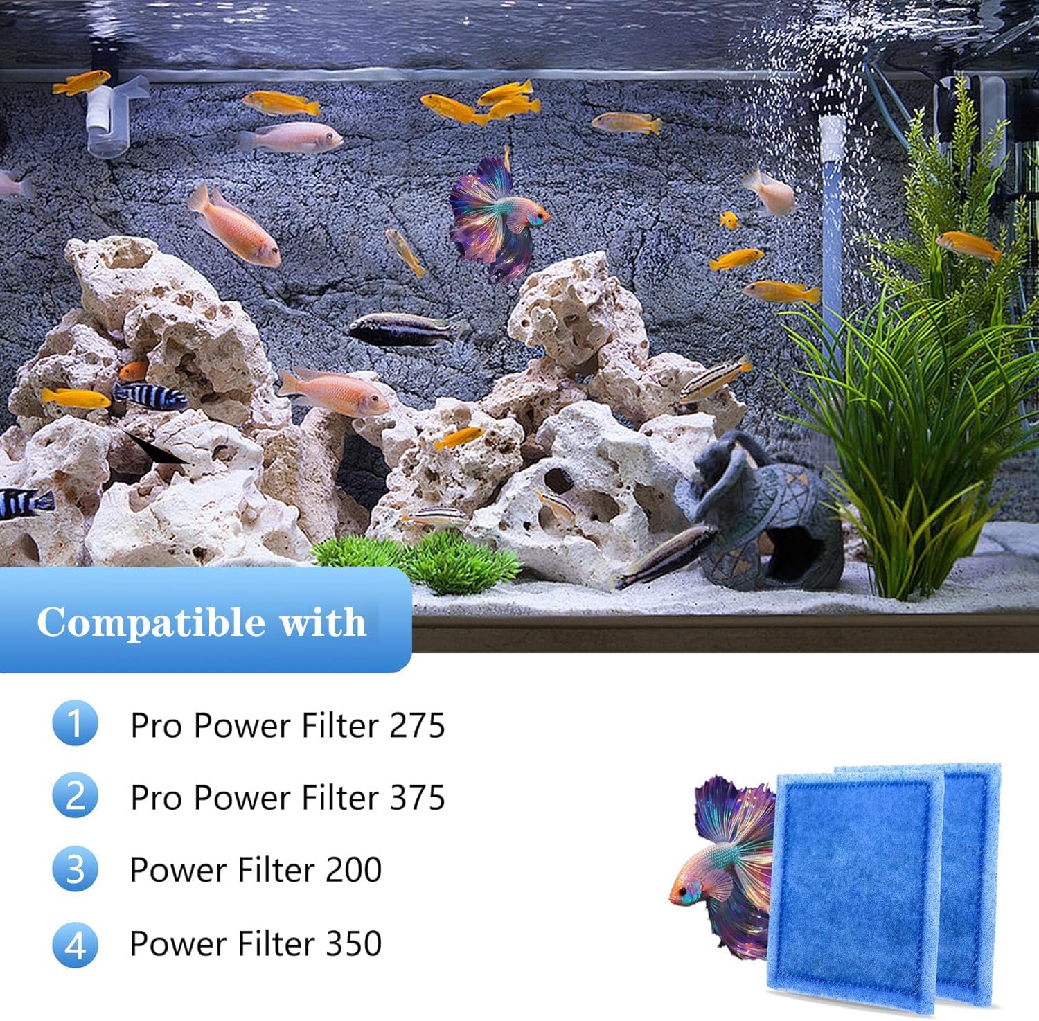 Aquarium Filter Cartridge 16 Pack Rite-Size C Filter Replacement Cartridges Compatible with PRO Power Filters 275/375 /Power Filters 200/350